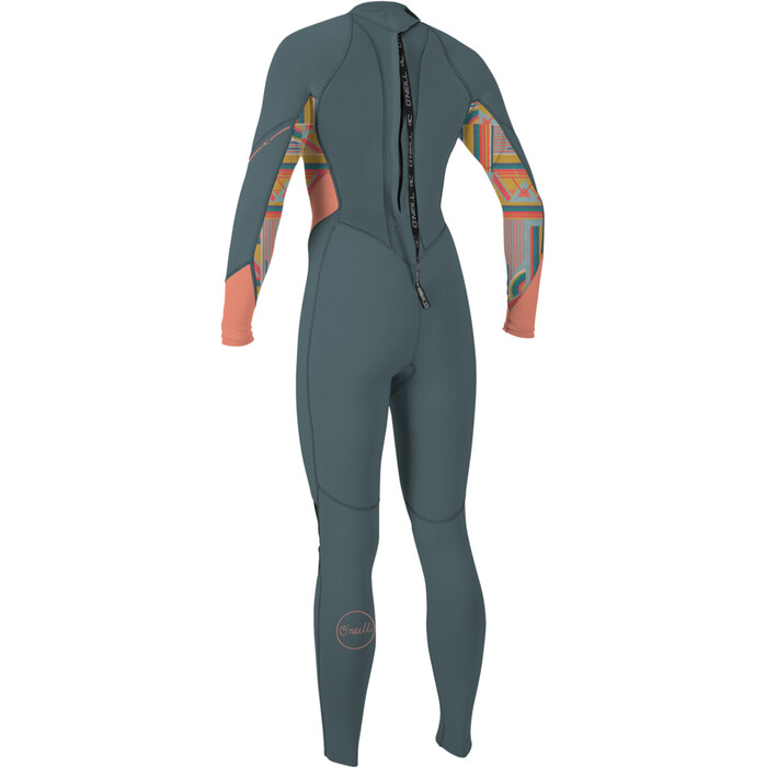 2024 O'Neill Mujer Bahia 3/2mm Back Zip Neopreno 5292 - Shade / Arta Geo / Burnt Coral